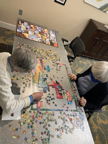 Seniors enjoying a puzzle