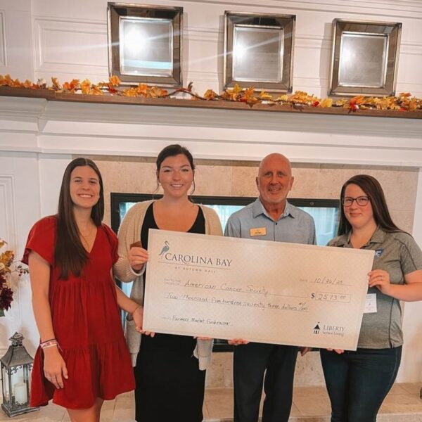 Donation check to American Cancer Society